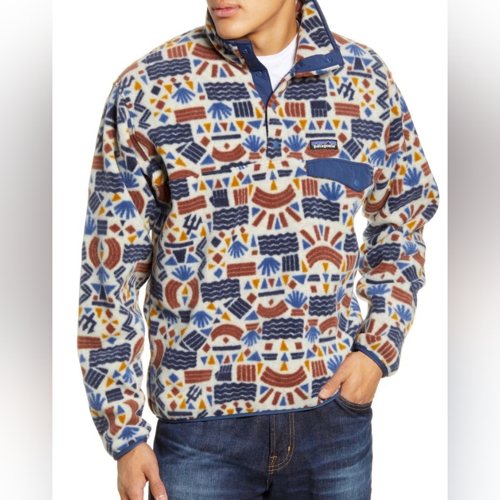 Patagonia Snap-T Synchilla in Protected Peaks, Oatmeal Heather, Small